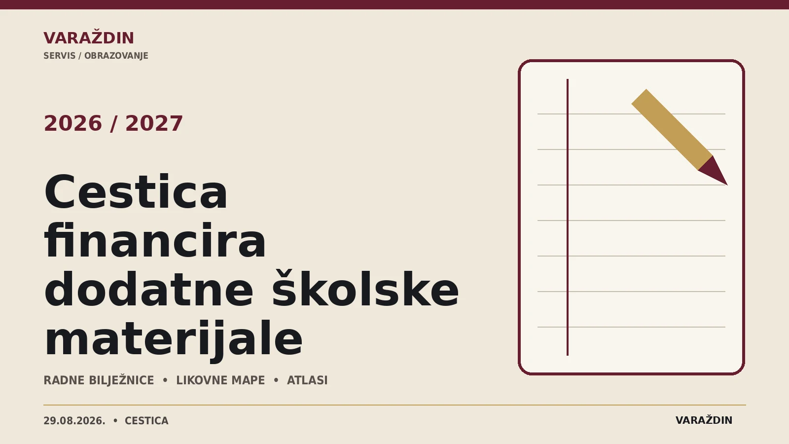 Općina Cestica financira školske materijale za 2026./2027. – originalna urednička grafika