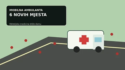 Ilustracija mobilne ambulante obiteljske medicine na cesti kroz naselja Varaždinske županije