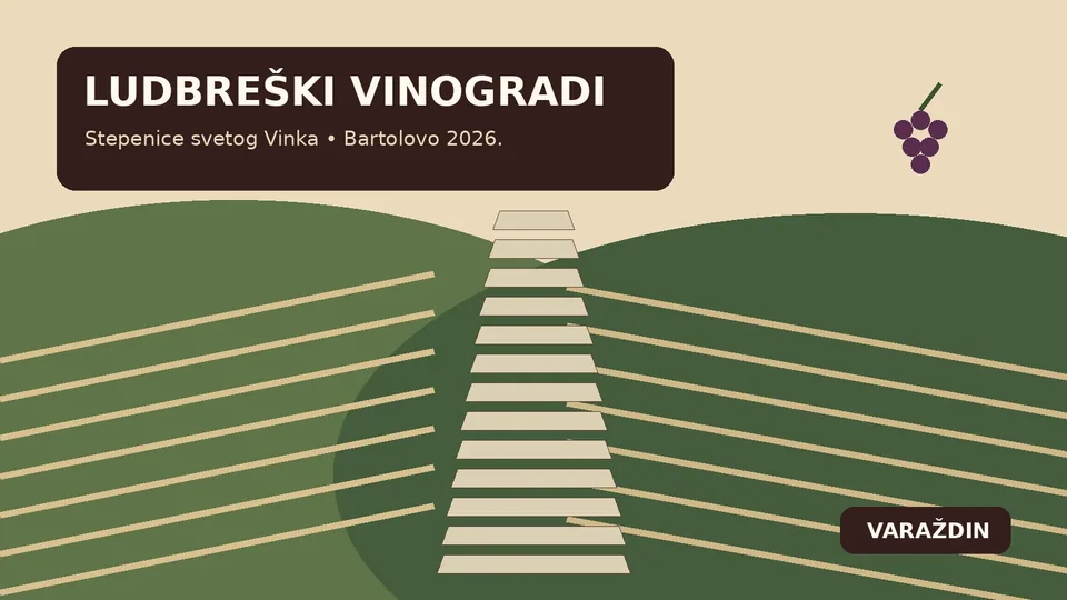 Stilizirani prikaz ludbreških vinograda i novih stepenica svetog Vinka u zelenom brežuljkastom krajoliku