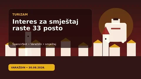 Ilustracija Varaždina s motivima smještaja, kofera i festivalskog razdoblja Špancirfesta