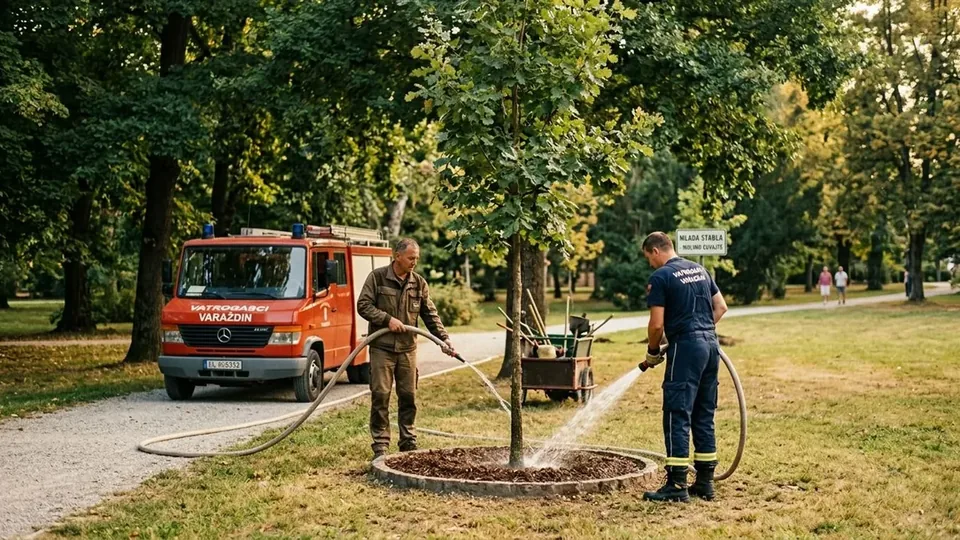 „Varaždin pod krošnjama“ pod povećalom: Parkovi i vatrogasci preuzeli zalijevanje ugroženih mladih stabala