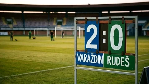 Grafički prikaz rezultata Varaždin – Rudeš 2:0 na stiliziranom nogometnom terenu