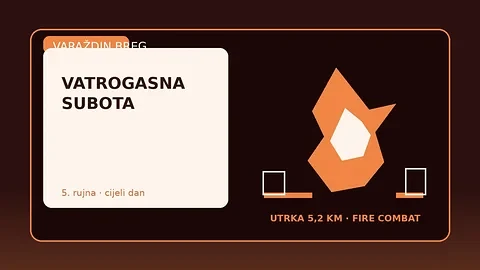 Ilustracija vatrogasne utrke i Fire Combat natjecanja na Varaždin Bregu s vatrogascima i poligonom