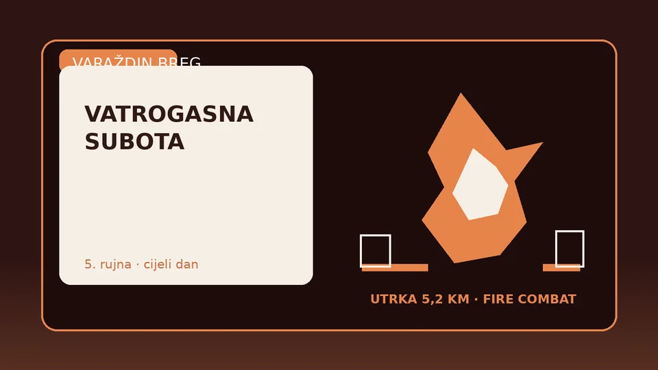 Ilustracija vatrogasne utrke i Fire Combat natjecanja na Varaždin Bregu s vatrogascima i poligonom